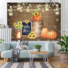 Lofaris Wooden pumpkin and sunflower baby shower backgruond