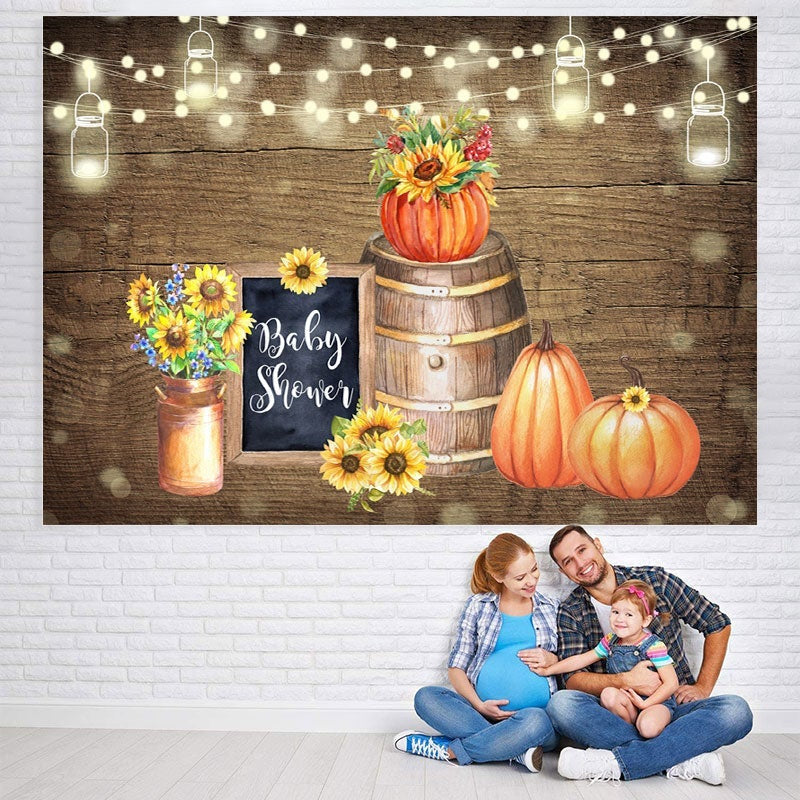 Lofaris Wooden pumpkin and sunflower baby shower backgruond