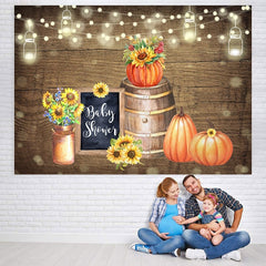 Lofaris Wooden pumpkin and sunflower baby shower backgruond