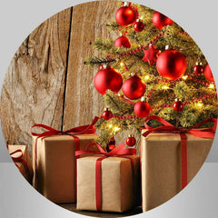Lofaris Wooden Red And Glitter Circle Christmas Theme Backdrop