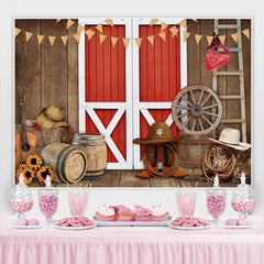 Lofaris Wooden Red gate cowboy theme sunflower backdrop for boy