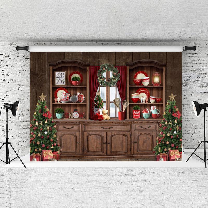 Lofaris Wooden Storage Cabinet Tableware Christmas Backdrop