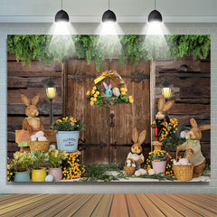 Lofaris Wooden Wall Gate Rabbits Easter Party Backdrop