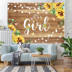 Lofaris Wooden Yellow Sunflower Its A Girl Baby Shower Backdrop