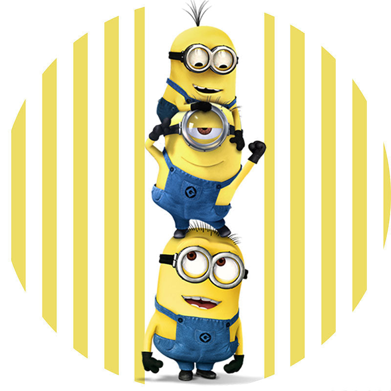 Lofaris Yellow And White Stripes Round Cartoon Birthday Backdrop