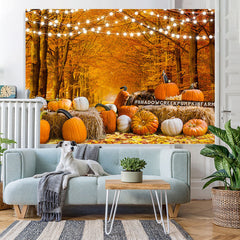 Lofaris Yellow and White Pumpkin Fallen Leaves Autumn Backdrop