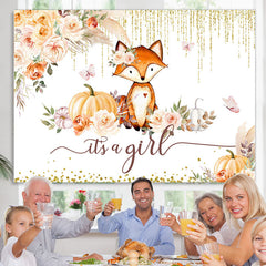 Lofaris Yellow Autumn Pumpkin Its A Girl Baby Shower Backdrop