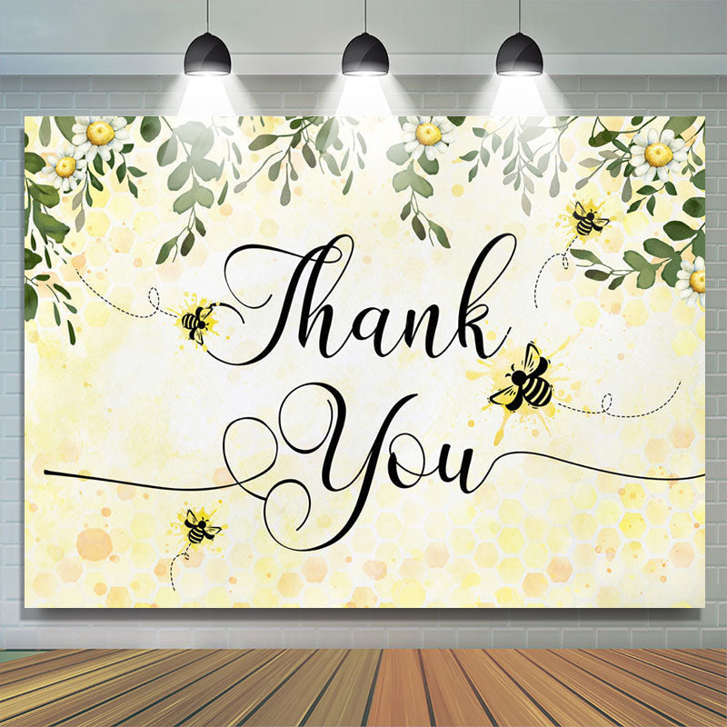 Lofaris Yellow Bee And Flowers Thank You Mothers Day Backdrop