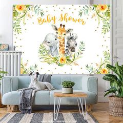 Lofaris Yellow Floral Green Leaf Animals Baby Shower Backdrop