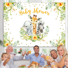 Lofaris Yellow Floral Green Leaf Animals Baby Shower Backdrop