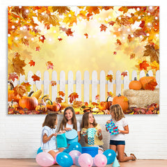 Lofaris Yellow Leaves White Fence Pumkin Lights Fall Backdrop