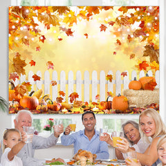 Lofaris Yellow Leaves White Fence Pumkin Lights Fall Backdrop