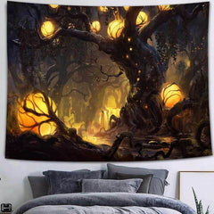 Lofaris Yellow Light Trippy Novelty Fairytale Forest Wall Tapestry