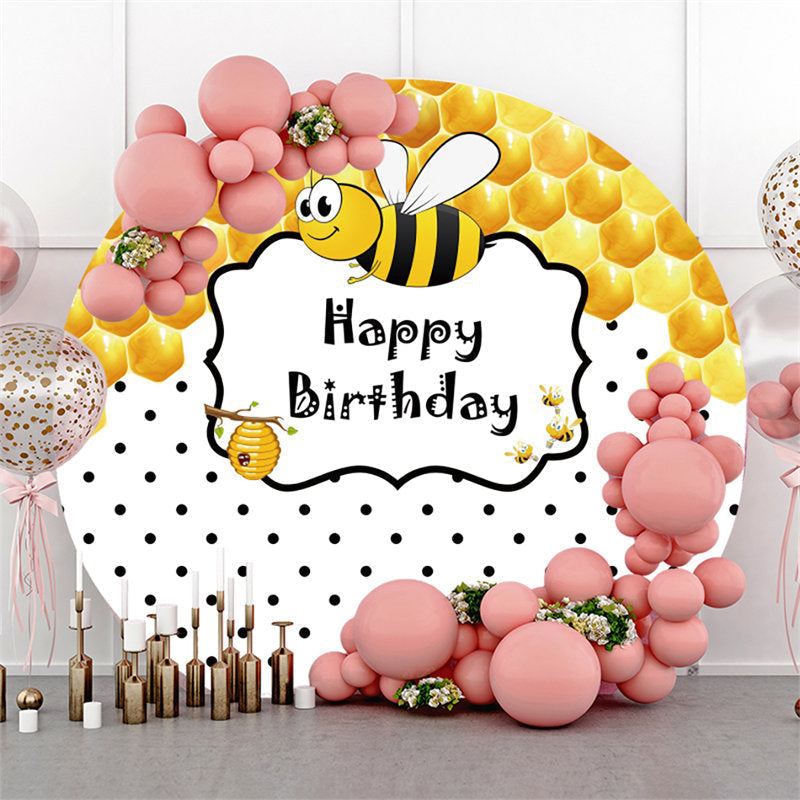 Lofaris Yellow Little Bee Black White Round Birthday Backdrop