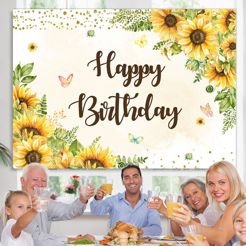 Lofaris Yellow sunflower butterfly happy birthday Backdrop