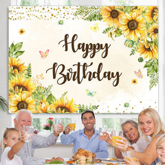 Lofaris Yellow sunflower butterfly happy birthday Backdrop