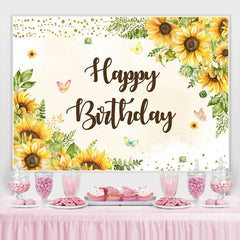 Lofaris Yellow sunflower butterfly happy birthday Backdrop