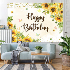 Lofaris Yellow sunflower butterfly happy birthday Backdrop