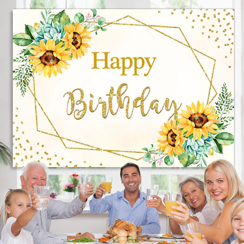 Lofaris Yellow Sunflower Gold Bokeh Happy Birthday Backdrop