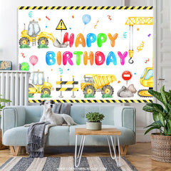 Lofaris Yellow Truck And Balloons Boys Happy Birthday Backdrop