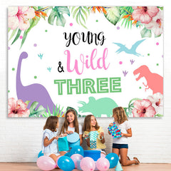 Lofaris Young Wild Dinosaur Plant Backdrop for Three Birthday Party