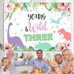 Lofaris Young Wild Dinosaur Plant Backdrop for Three Birthday Party