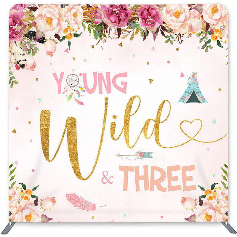 Lofaris Young Wild Three Double-Sided Backdrop for Birthday