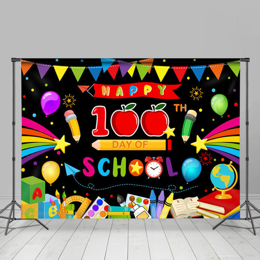 Lofaris 100th Day Apple Pen Black Back To School Backdrop