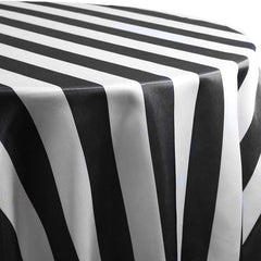120 Inch Black White Stripe Satin Round Tablecloth - Lofaris