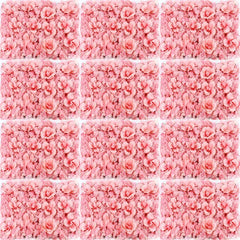 Lofaris 12 Pcs Artificial Pink Rose Wall Panel Background Decor