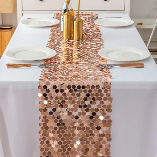 Lofaris 12X108 Inch Blush Big Payette Sequin Table Runner