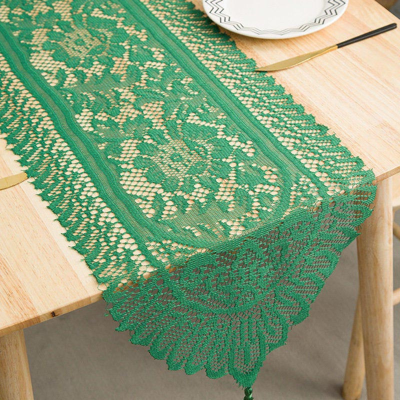 13X72 Inch White Lace Floral Embroidered Table Runner Lofaris