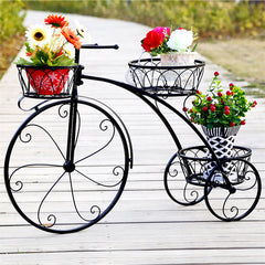Lofaris 2.6X1.6FT Black Metal Tricycle Flower Pot Plant Cart Stand