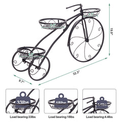 Lofaris 2.6X1.6FT Black Metal Tricycle Flower Pot Plant Cart Stand