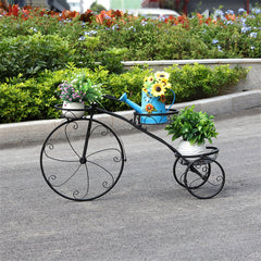 Lofaris 2.6X1.6FT Black Metal Tricycle Flower Pot Plant Cart Stand