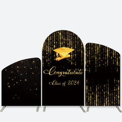 Lofaris Graduation Theme Black Gold Glitter Arch Backdrop Kit