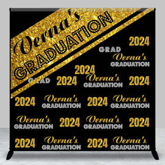 Lofaris 2024 Golden Black Repeat Custom Graduation Backdrop