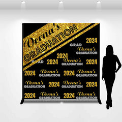 Lofaris 2024 Golden Black Repeat Custom Graduation Backdrop