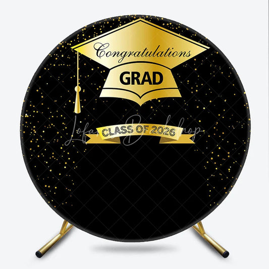 Lofaris Golden Hat And Black Round Graduation Backdrop