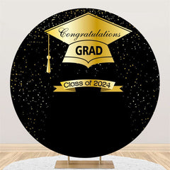 Lofaris 2024 Golden Hat And Black Round Graduation Backdrop