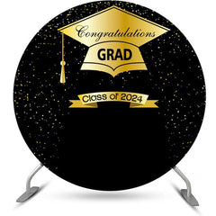 Lofaris 2024 Golden Hat And Black Round Graduation Backdrop