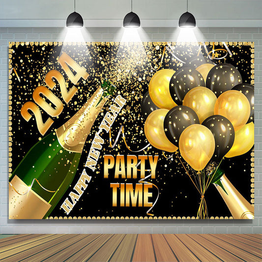 Lofaris 2024 Party Time Champagne Balloons New Year Backdrop