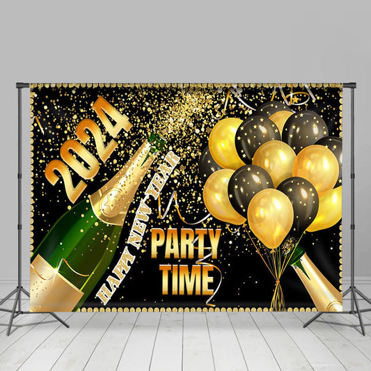 Lofaris 2024 Party Time Champagne Balloons New Year Backdrop