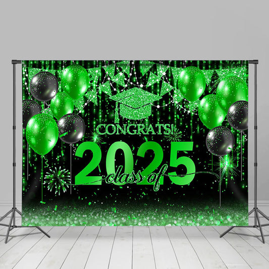 Black With Green Balloon Flag Class Of 2025 Backdrop
