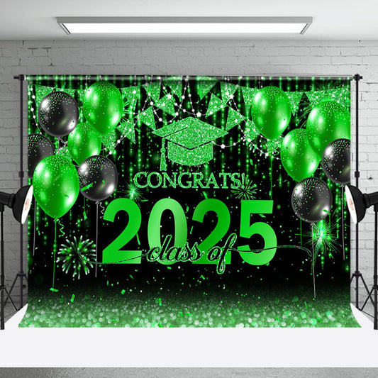 Black With Green Balloon Flag Class Of 2025 Backdrop