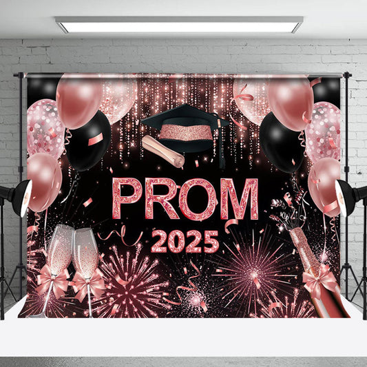 Lofaris Glitter Pink Balloons Girls Graduation Prom Backdrop