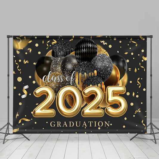 Lofaris Black Golden Ribbon Glitter Balloon Graduation Backdrop