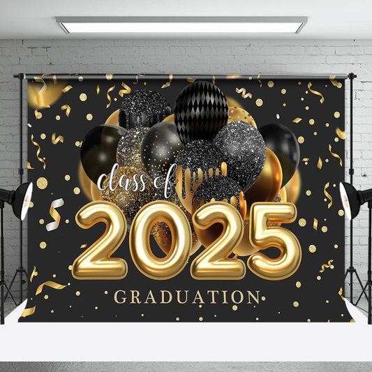 Lofaris Black Golden Ribbon Glitter Balloon Graduation Backdrop
