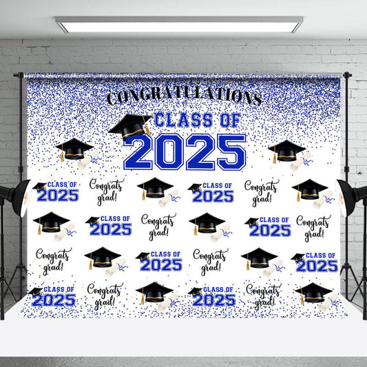 Lofaris Blue Theme 2023 Caps Congrats Grad Party Backdrop