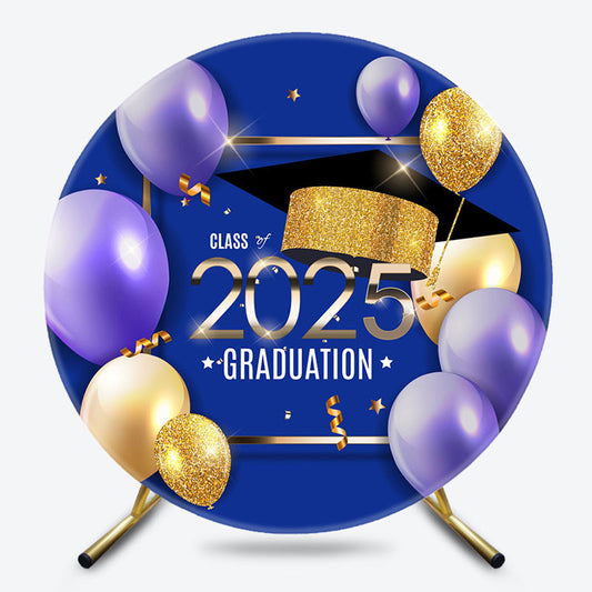 Glitter Gold Blue Class 2025 Graduation Round Backdrop